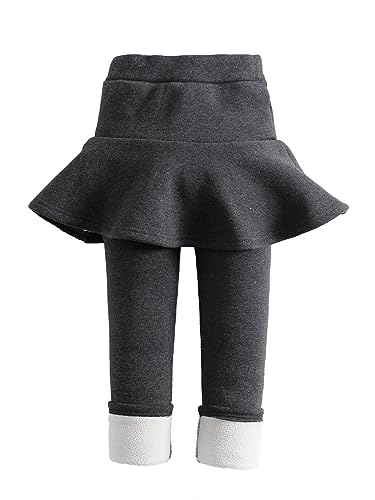 LOLANTA Mädchen Gefütterte Leggings mit Rock, Kinder Thermal Fußlose Strumpfhose mit Rock, Dunkelgrau, 4-5 Jahre, 110 von LOLANTA