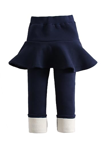 LOLANTA Mädchen Gefütterte Leggings mit Rock, Kinder Thermal Fußlose Strumpfhose mit Rock, Marine, 4-5 Jahre, 110 von LOLANTA