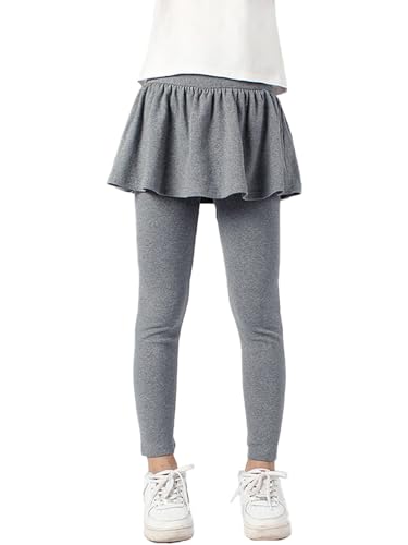 LOLANTA Mädchen Leggings, Baumwoll-Stretch-Leggings mit Rüschenrock, lässiger Alltags-Hosenrock für Kinder, DunkelGrau, 11-12 Jahre, 160 von LOLANTA