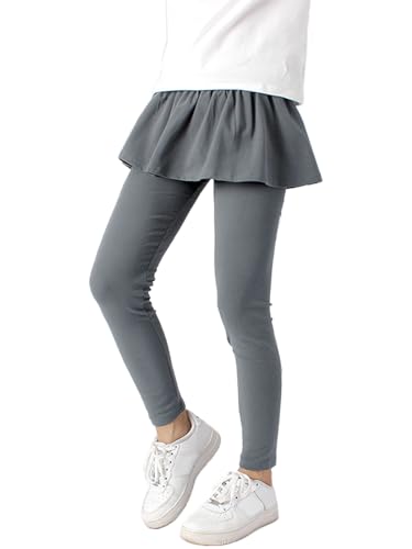 LOLANTA Mädchen Leggings, Baumwoll-Stretch-Leggings mit Rüschenrock, lässiger Alltags-Hosenrock für Kinder, EisenGrau, 11-12 Jahre, 160 von LOLANTA