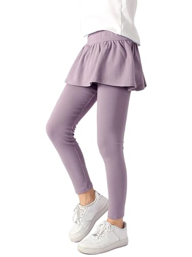 LOLANTA Mädchen Leggings, Baumwoll-Stretch-Leggings mit Rüschenrock, lässiger Alltags-Hosenrock für Kinder, Lila, 11-12 Jahre, 160 von LOLANTA