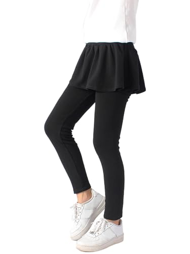 LOLANTA Mädchen Leggings, Baumwoll-Stretch-Leggings mit Rüschenrock, lässiger Alltags-Hosenrock für Kinder, Schwarz, 10-11 Jahre, 150 von LOLANTA