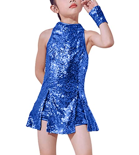 LOLANTA Mädchen Pailletten-Kostüm Hip Hop Dancewear Funkelndes Tanzkleid Gesetzt, Blau, 5-6 Jahre, 120 von LOLANTA