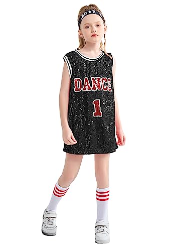 LOLANTA Mädchen Pailletten Tanzkostüm Hip Hop Dancewear Sparkle Ärmelloses Tank Top Kleid,Schwarz, 10-11 Jahre,Tag 150 von LOLANTA