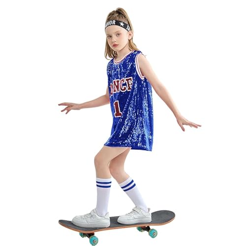 LOLANTA Mädchen Pailletten Tanzkostüm Hip Hop Tanzkleidung Sparkle Ärmelloses Tank Top Kleid, Blau, 8-9 Jahre, 140 von LOLANTA