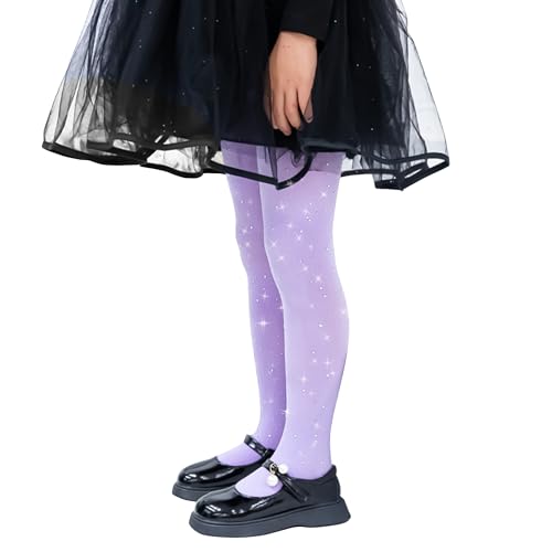 LOLANTA Mädchen-Strumpfhose mit Strassbesatz, glitzernde, halbblickdichte Strumpfhose für Tanz, Party und Auftritte, 1 Paar, Weiß, 6-8 Jahre, M von LOLANTA