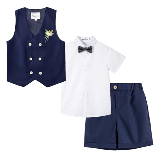 LOLANTA Sommeranzug für Jungen, Zweireihiges Weste-Set, Kindergeburtstag Festkleidung, Navy blau, 8-9 Jahre, 140 von LOLANTA