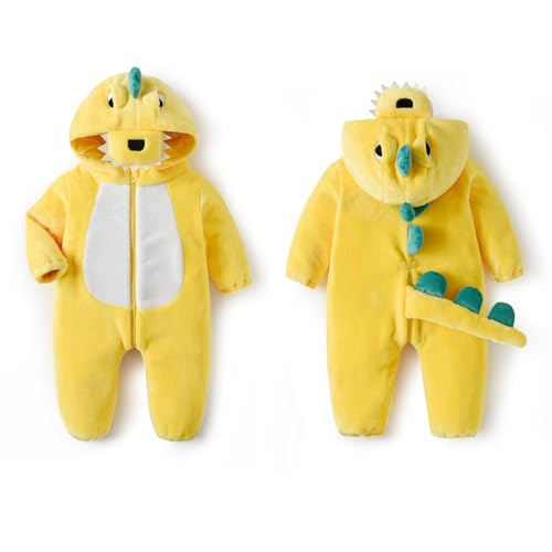 LOLANTA Unisex Baby Dinosaurier Kostüm, Kleinkind mit Kapuze Tier Kostüm, Flanell Union Anzug, Gelb, 3-4 Jahre von LOLANTA