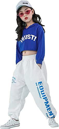 LOLANTA Mädchen Hip Hop Kleidung, Street Dance Outfit, Hoodie, Joggerhose Kinder Trainingsanzug Set, Blau, 11-12 Jahre, 160 von LOLANTA