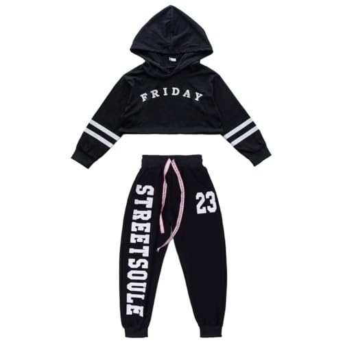 LOLANTA Mädchen Sportanzug, Hoodie und Jogginghose, Streetwear Tanzkostüm für Kinder und Jugendliche(Schwarz, 128-134, tag size 140) von LOLANTA