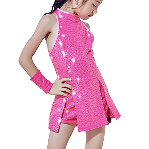 LOLANTA Mädchen Pailletten-Kostüm Hip Hop Dancewear Funkelndes Tanzkleid Gesetzt, Rose Rot, 5-6 Jahre, 120 von LOLANTA