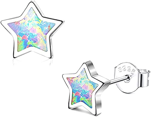 LOLIAS 1 Paar 925 Sterling Silber Hypoallergen Ohrringe Opal Stern Ohrstecker Geschenke für Damen Kleine Süße Ohrringe Minimalistischer Schmuck für Empfindliche Ohren von LOLIAS