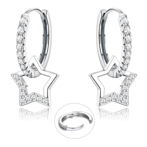 LOLIAS 925 Sterling Silver Stern Ohrringe Ohrhänger Baumeln für Damen Mädchen Bunte Funkelnde Schmetterlings Herz CZ Charme Kleine Tropfenohrringe Hypoallergene Silber Huggie Creolen von LOLIAS