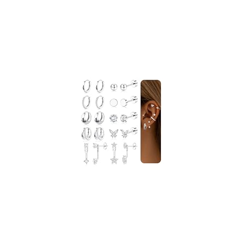 LOLIAS 10Paar Ohrringe Edelstahl Damen Hypoallergene Ohrringe Set Silber Creolen Medizinische Ohrstecker Chirurgenstahl Ohrringe Gesundheitsstecker Ohrringe Silber Piercing Ohr Helix Piercings von LOLIAS