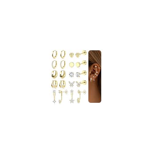 LOLIAS 10Paar Ohrringe Gold, Chirurgenstahl Ohrringe Creolen Ohrstecker Gold Ohrringe Stecker Piercing Ohr Gold Helix Piercings Gold Ohrringe Set Goldene Ohrringe Damen von LOLIAS