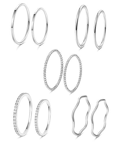 LOLIAS 10Pcs Edelstahl Knöchel Ringe Set Damen Band Ringe Fingerring CZ Stapelbarer Ring Midi Ringe Twist Eternity Bänder für Damen Comfort Fit Silber/Gold/Rosenton von LOLIAS