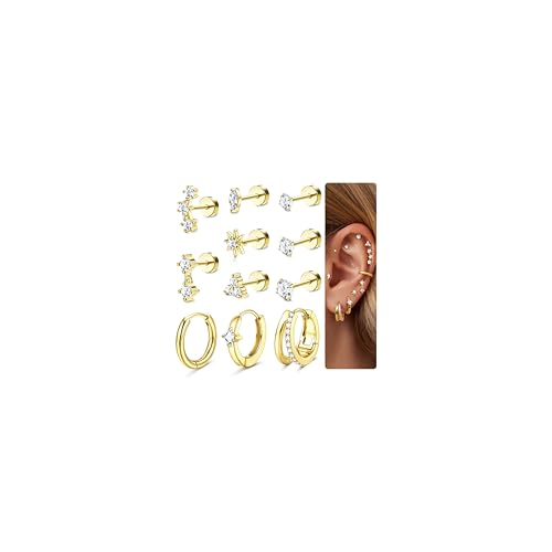 LOLIAS 11Pcs Helix Piercings Ohrringe Gold Für Damen Hypoallergene Chirurgenstahl Piercing Ohrstecker Helix Piercings Tragus Piercing Creolen Für Mehrfachpiercing von LOLIAS