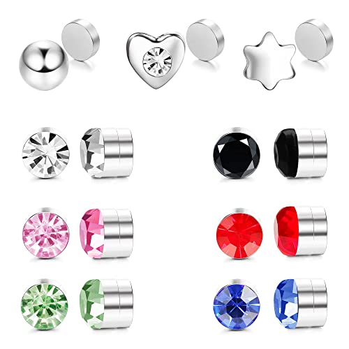 LOLIAS 12-15 Stücke Magnet Ohrringe Herren Damen Edelstahl Fake Piercing Clip auf CZ Ohrringe Bunte Fake Nasenpiercing Ohrstecker Set von LOLIAS