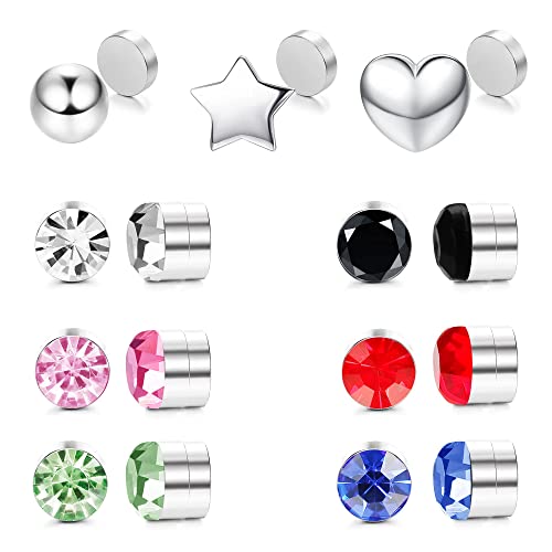 LOLIAS 12-15 Stücke Magnet Ohrringe Herren Damen Edelstahl Fake Piercing Clip auf CZ Ohrringe Bunte Fake Nasenpiercing Ohrstecker Set von LOLIAS