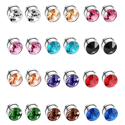 LOLIAS 12-15 Stücke Magnet Ohrringe Herren Damen Edelstahl Fake Piercing Clip auf CZ Ohrringe Bunte Fake Nasenpiercing Ohrstecker Set von LOLIAS