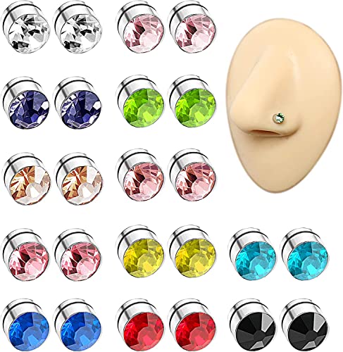 LOLIAS 12-15 Stücke Magnet Ohrringe Herren Damen Edelstahl Fake Piercing Clip auf CZ Ohrringe Bunte Fake Nasenpiercing Ohrstecker Set von LOLIAS