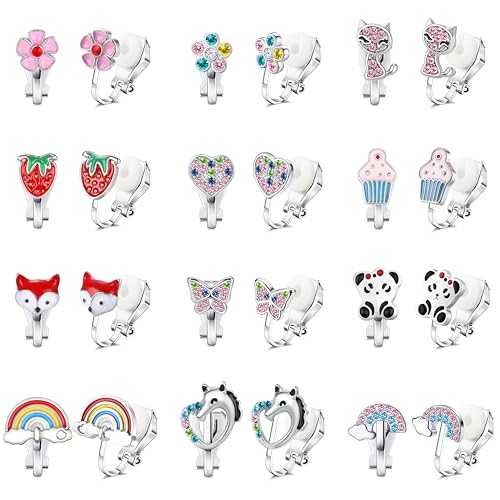 LOLIAS 12 Paar Ohrclips Kinder Mädchen Clip Ohrringe Ohne Ohrloch in CZ Herz Stern Blumen Niedlich Hypoallergene Bunt Prinzessinnen Ohrringe Clips Ohrring Set Geschenke für Mädchen Kinder von LOLIAS