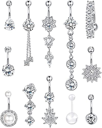 LOLIAS 12 Stück Edelstahl Bauchnabel Ringe Bauchnabelpiercing FÜR Damen Mädchen CZ Helix Piercing Navel Ringe Bauch Piercing Set Gebogene Nabel Körperschmuck Piercing von LOLIAS