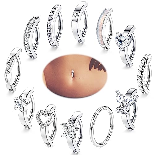 LOLIAS 12Pcs 14G Clicker Bauchnabelpiercing Ring für Damen Chirurgenstahl Bauchnabelpiercing Set Zirkonia Herzen Piercing Bauchnabel Schmetterling Belly Piercing Körperschmuck für Damen 10/12MM von LOLIAS