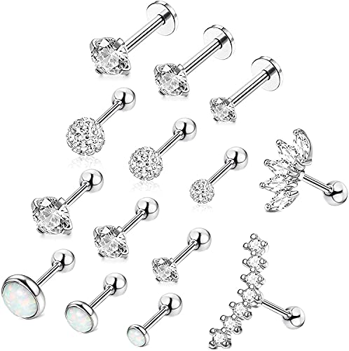 LOLIAS 14 Stücke 16G Piercing Ohr Helix Tragus Piercings Ohrringe Set für Damen Edelstahl Flat Piercing Gold Piercing Knorpel Ohrringe Ohrstecker Helix Piercing Schmuck Gold/Silber/Roségold von LOLIAS