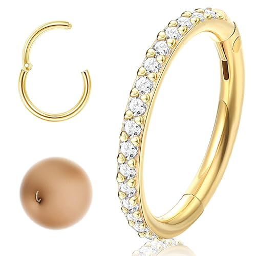 LOLIAS 14G Bauchnabelpiercing Ring Chirurgenstahl CZ Bauchnabelpiercing Hoop Hinged Clicker Belly Button Piercing Nasenpiercing Nasen Ringe Schmuck Damen 8 10 12mm von LOLIAS