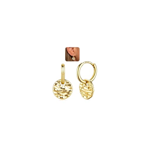 LOLIAS 14K Creolen Gold Ohrringe Silber 925 Hängend Ohrringe Gold Creolen mit Rundem Coin Anhänger Hypoallergene Tropfen Ohrringe für Damen Mädchen von LOLIAS