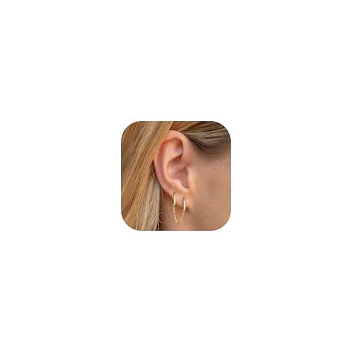 LOLIAS Ohrringe Gold Ohrringe Hängend mit Kette Ohrringe Set für Mehrere Ohrlöcher Ohrringe Gold Creolen mit Huggie Helix Piercing Zirkonia Goldene Ohrringe Damen von LOLIAS