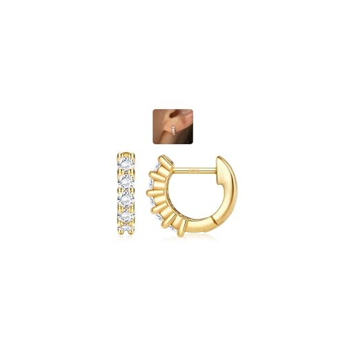 LOLIAS 14K Ohrringe Gold Creolen für Damen 925 Sterling Silber Creolen Gold Hypoallergene U Hängend Offene Goldene Ohrringe Damen mit AAA + CZ Kleine Huggie Creolen Schmuck Gold von LOLIAS