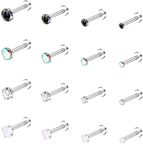 LOLIAS 16Pcs 16G Monroe Lippenringe Chirurgenstahl Helix Tragus Nagel Medusa Labret Piercing Schmuck CZ Opal Knorpel Ohrstecker für Frauen 6mm 8mm von LOLIAS