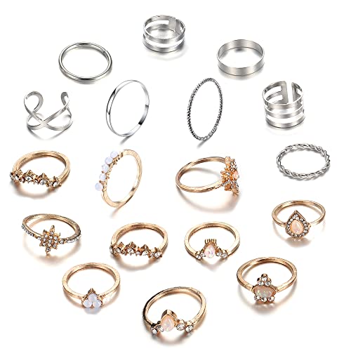 LOLIAS 18 STÜCKE Knöchel Stapelringe für Damen Teenager Mädchen Boho Vintage Fingerringe Stapelbar Gold Silber Midi Ringe Set Mehrere Ringe Pack A von LOLIAS