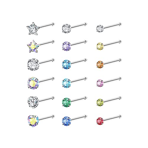 LOLIAS 18 Stück 20G Nasenstecker Damen 316L Chirurgenstahl Nasenpiercing Stecker Nasenring Nostril Bunte CZ Herz Stern L Form Nasen Piercing Schmuck von LOLIAS