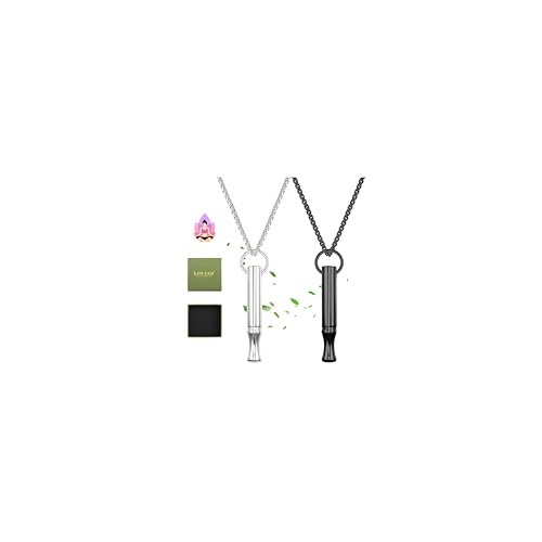 LOLIAS 2 Stück Original Rauchentwöhnung Hilfsmittel Atemkette Höki Kette mit Pfeife für Herren Damen v2 Halskette Rauchfrei Original Rauchfrei Meditation Geschenke Edelstahl Schwarz Silber Gold von LOLIAS