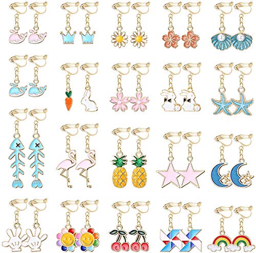 LOLIAS 20 Paare Ohrclips Ohrringe Set für Mädchen Damen Baumeln Ohrringe Blume Star Mond Ohrringe Ohrclips Schmuck Hypoallergene Clips Ohrringe für Frauen Teen Mädchen Ohrclips für Kinder von LOLIAS