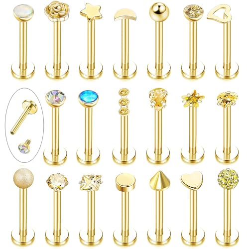 LOLIAS 20 Stück Tragus Knorpel Forward Helix Ohrstecker für Damen Herren Monroe Labret Piercing Ohr Lippen Nasen Edelstahl CZ Kugeln Herz Blume Medusa Flatback Piercings Ohrringe 16G von LOLIAS