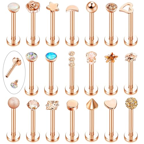 LOLIAS 20 Stück Tragus Knorpel Forward Helix Ohrstecker für Damen Herren Monroe Labret Piercing Ohr Lippen Nasen Edelstahl CZ Kugeln Herz Blume Medusa Flatback Piercings Ohrringe 16G von LOLIAS