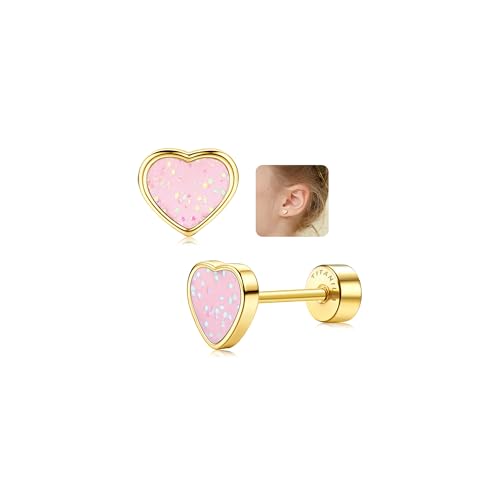 LOLIAS 20G Titan Herz Ohrstecker Ohrringe Für Mädchen Damen14K Gold Süße Kleine Pailletten Ohrstecker Hypoallergene Ohrringe Geschenke Mädchen Knorpel Tragus Ohrstecker Ohr Piercing von LOLIAS