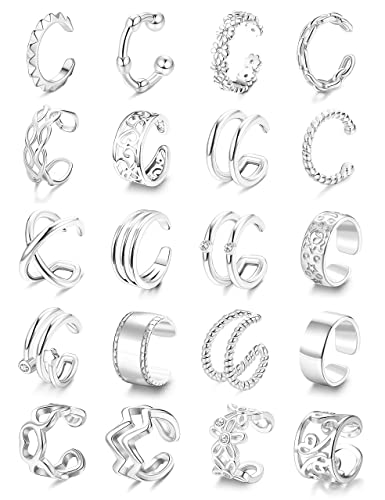 LOLIAS 20Pcs Ear Cuff für Damen Edelstahl Helix Knorpel Cuff Clip On Wrap Ohrringe Huggie Einstellbare Fake Ohrringe Lippe Nasenmanschette Nicht durchbohrt von LOLIAS