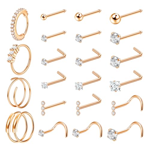 LOLIAS 23/40 Stück Nasenpiercing Nasenring 20G Silber Nasenpiercing Chirurgenstahl Set L förmige Gold Nasenstecker nostril piercing ring mit CZ Nasenpiercing Schmuck für Damen Herren von LOLIAS