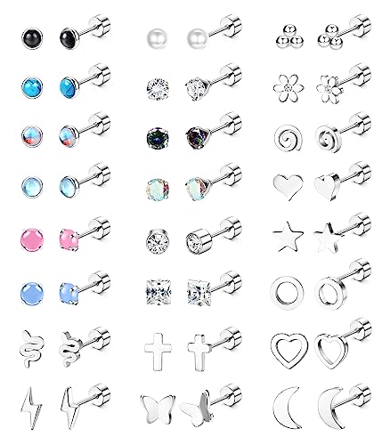LOLIAS 24 Paar Hypoallergen Medizinische Ohrstecker für Damen Frauen Ohrringe Silber Helix Piercing Ohr Ohrstecker Chirurgenstahl Opal Perlen Mondstein Gesundheitsstecker Ohrringe Set Kinder Mädchen LOLIAS 24 Paar Hypoallergen Medizinische Ohrstecker für Damen Frauen Ohrringe Silber Helix Piercing Ohr Ohrstecker Chirurgenstahl Opal Perlen Mondstein Gesundheitsstecker Ohrringe Set Kinder Mädchen von LOLIAS