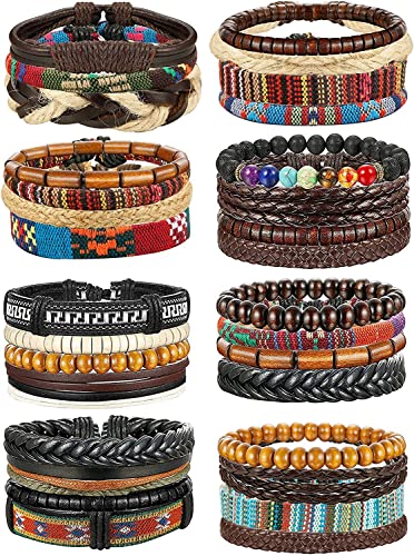 LOLIAS 27/31 Stücke Mixed Wrap Geflochtene Lederarmbänder Holz Perlen Armband Herren Manschette Vintage Leder Einstellbar Armbänder Mode von LOLIAS
