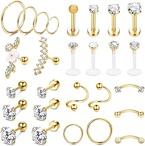 LOLIAS 27Pcs 16G Knorpelohrstecker Ohrstecker für Frauen Männer Edelstahl CZ Labret Helix Piercing Tragus Ohrstecker Forward Conch Piercing Schmuck Set von LOLIAS