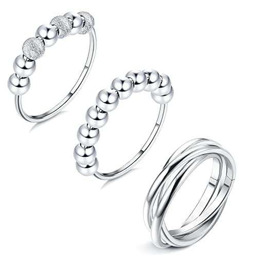 LOLIAS 3-Aeilige Ringe Fingerringe mit Perlen drehbar für Damen Herren Spinner Dreifache Ringe Inspirationen Drehbare Bandringe Fidget-Ringe für Dünne Stapelbare Ringe Schmuck von LOLIAS