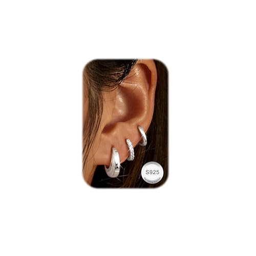 LOLIAS 3 Paar Creolen Silber 925 Klein Hypoallergen Ohrringe Schlafen Kreolen Set Schmuck Damen von LOLIAS