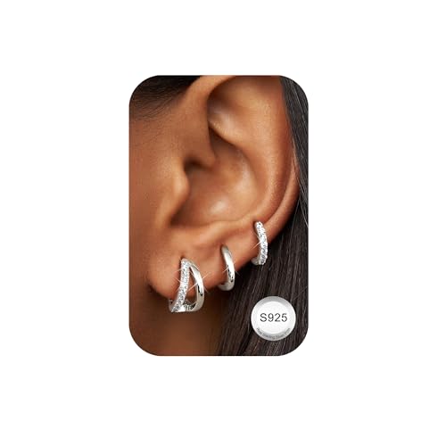 LOLIAS 3 Paar Creolen Silber 925 Klein Hypoallergen Ohrringe Schlafen Kreolen Set Schmuck Damen von LOLIAS