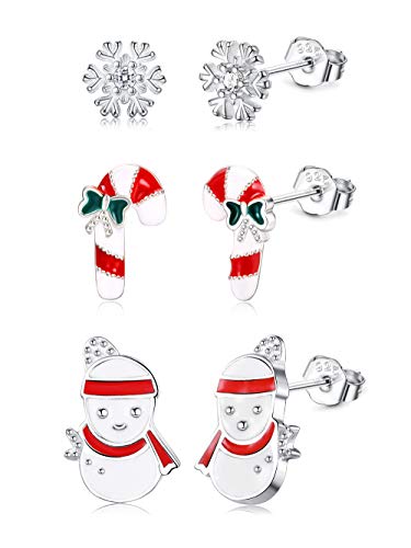 LOLIAS 3 Paar Weihnachtsohrringe 925 Sterling Silber Ohrstecker für Frauen Teen Hypoallergen Schneemann Weihnachtsmann Weihnachtsbaum Schneeflocke Ohrringe Weihnachten Thanksgiving Schmuck Geschenk von LOLIAS